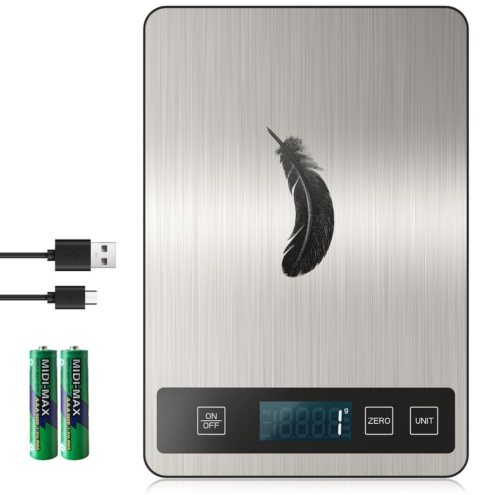 【33 lb & USB Rechargeable】 Digital Kitchen Food Scale Kitchen Scale, Stainles...