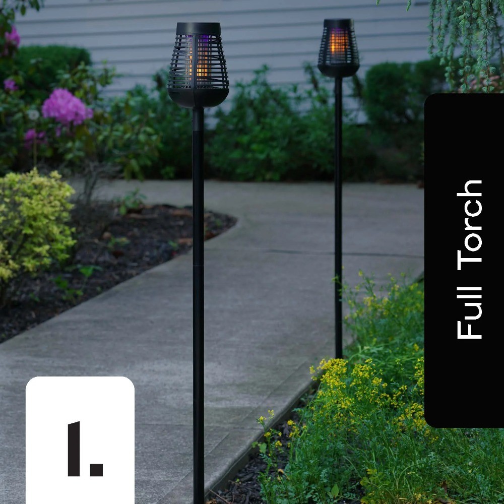 Solar Insect Killer Torch with LED Flame Effect, Black Torch