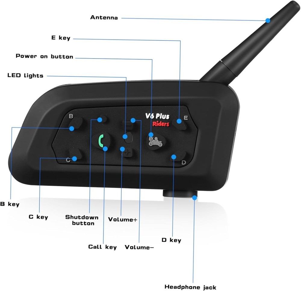 2 Pack V6 Motorcycle Helmet Bluetooth Intercom Headset 1200m 6 Riders FM