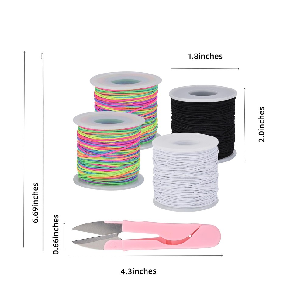 Stretchy Bracelet String,Sturdy Rainbow Elastic 4 Rolls Black, White,