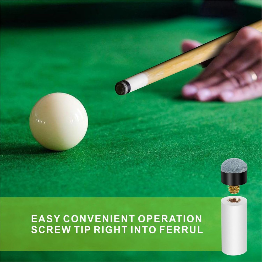 10 Sets Billiard Cues Tips Replacement with White Pool Cue Stick Ferrules, Billi