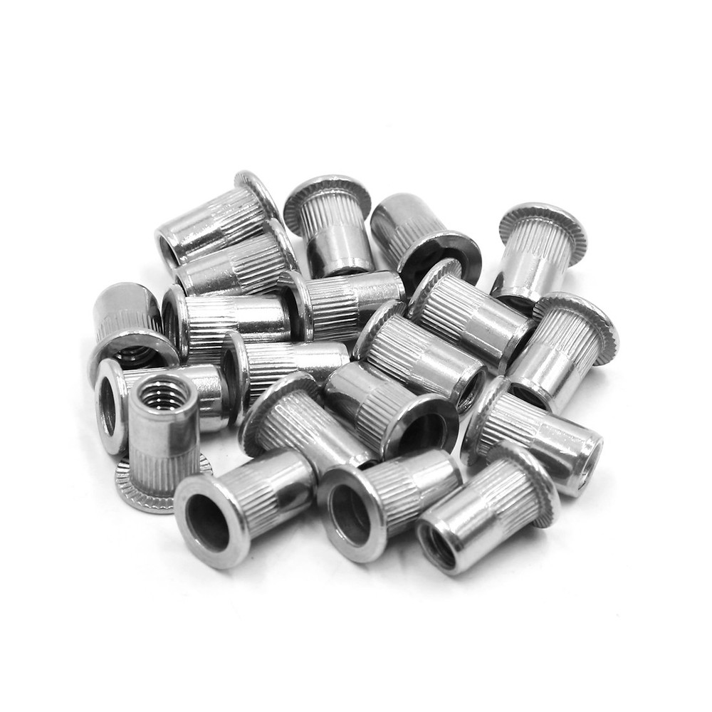1/4-20 UNC 304 Stainless Steel Flat Head Threaded Insert Rivet Nuts, 20-Piece Pack