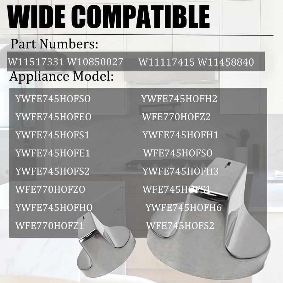 4 Pack Upgraded W11517331 Stove Knobs for Whirlpool Gas Stove Knobs W11117415