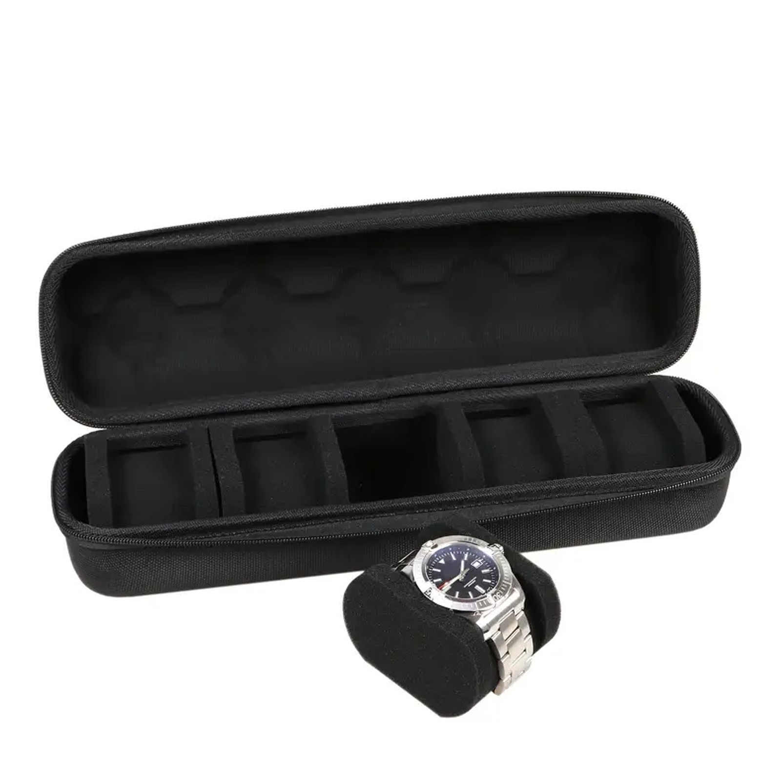 5-Compartment Portable Watch box - With Handle, Flip-Top Lid, and Soft Lining