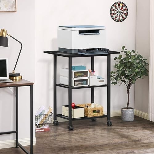 3-Tier Mobile Printer Stand with Storage Shelf, Rolling Cart with Lockable Wheel