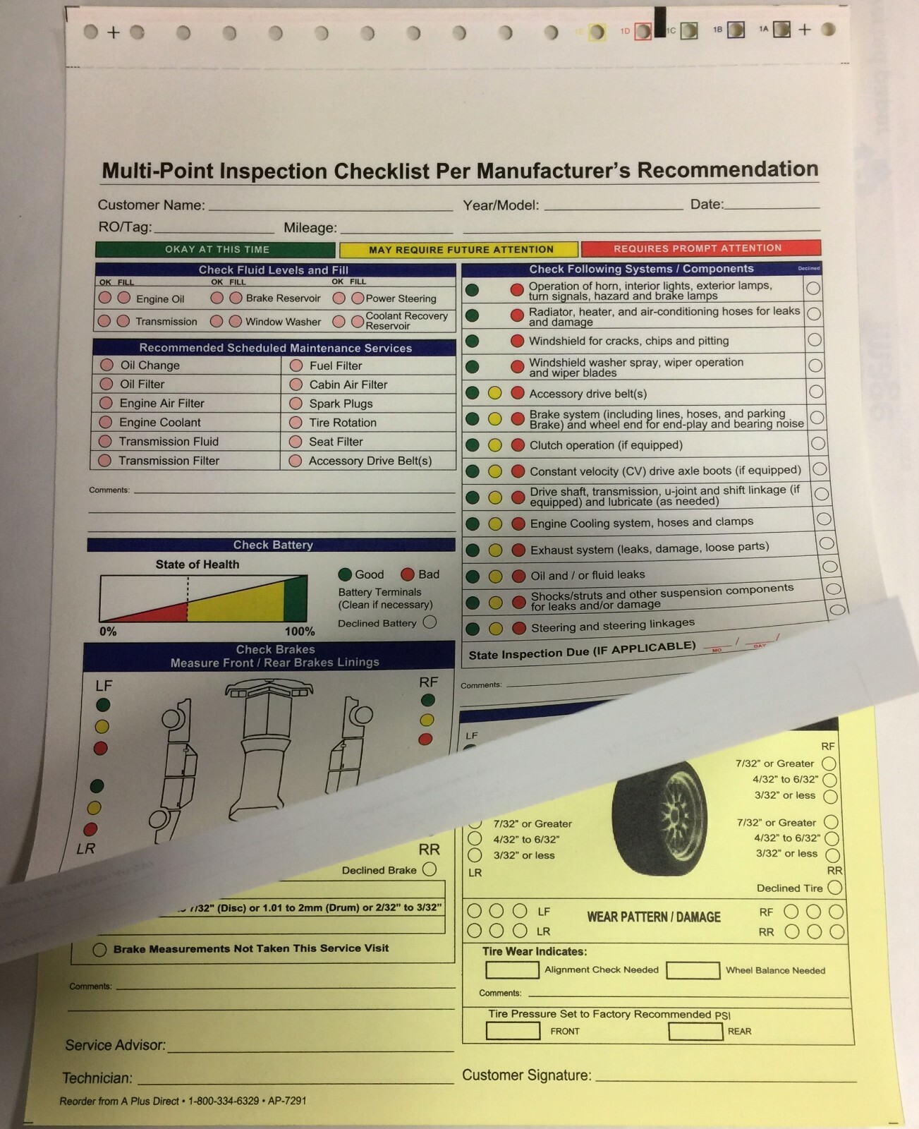 Multi-Point Inspection Forms 7291, 1,000 Qty. (W15)