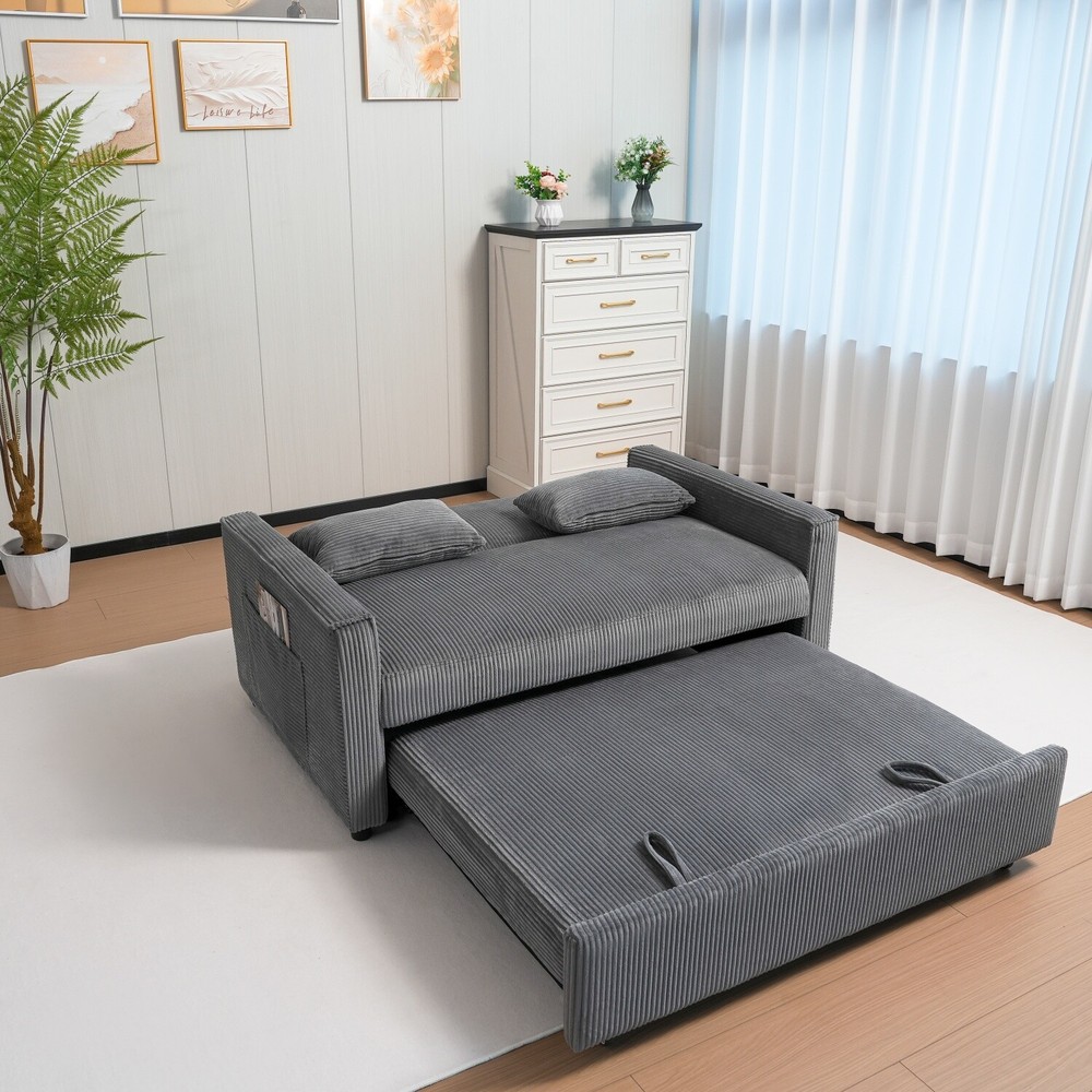 Convertible Sleeper Sofa Bed Loveseat 2 Seater Couch with Pull Out Bed Gray/Blue