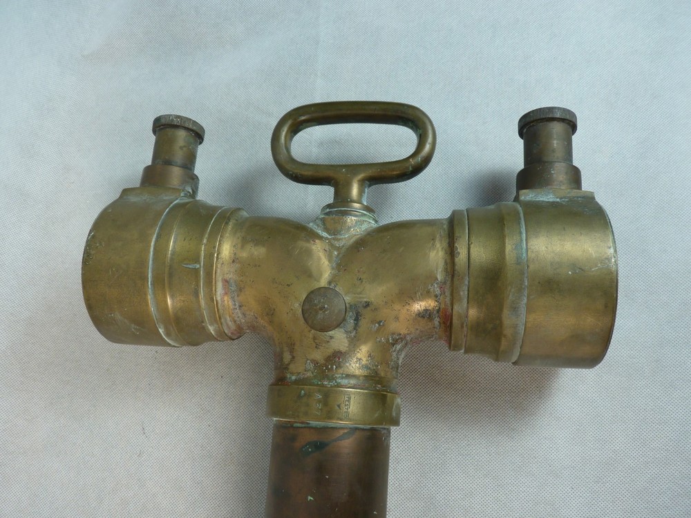 LARGE ANTIQUE SOLID BRASS FIRE BRIGADE HYDRANT STANDPIPE 29" TALL- COLLECTABLE