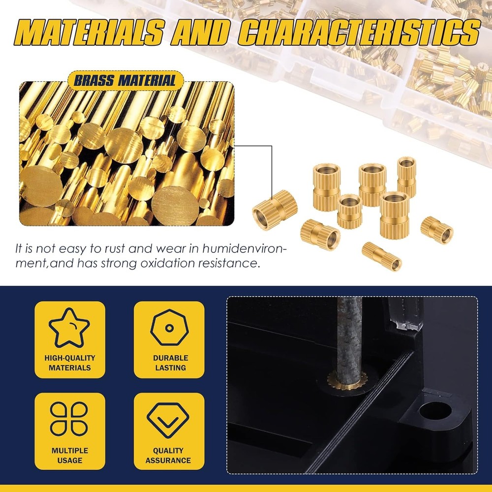 500Pcs Threaded Inserts Kit M2 M3 M4 M5 - Female Thread Heat Set Clear