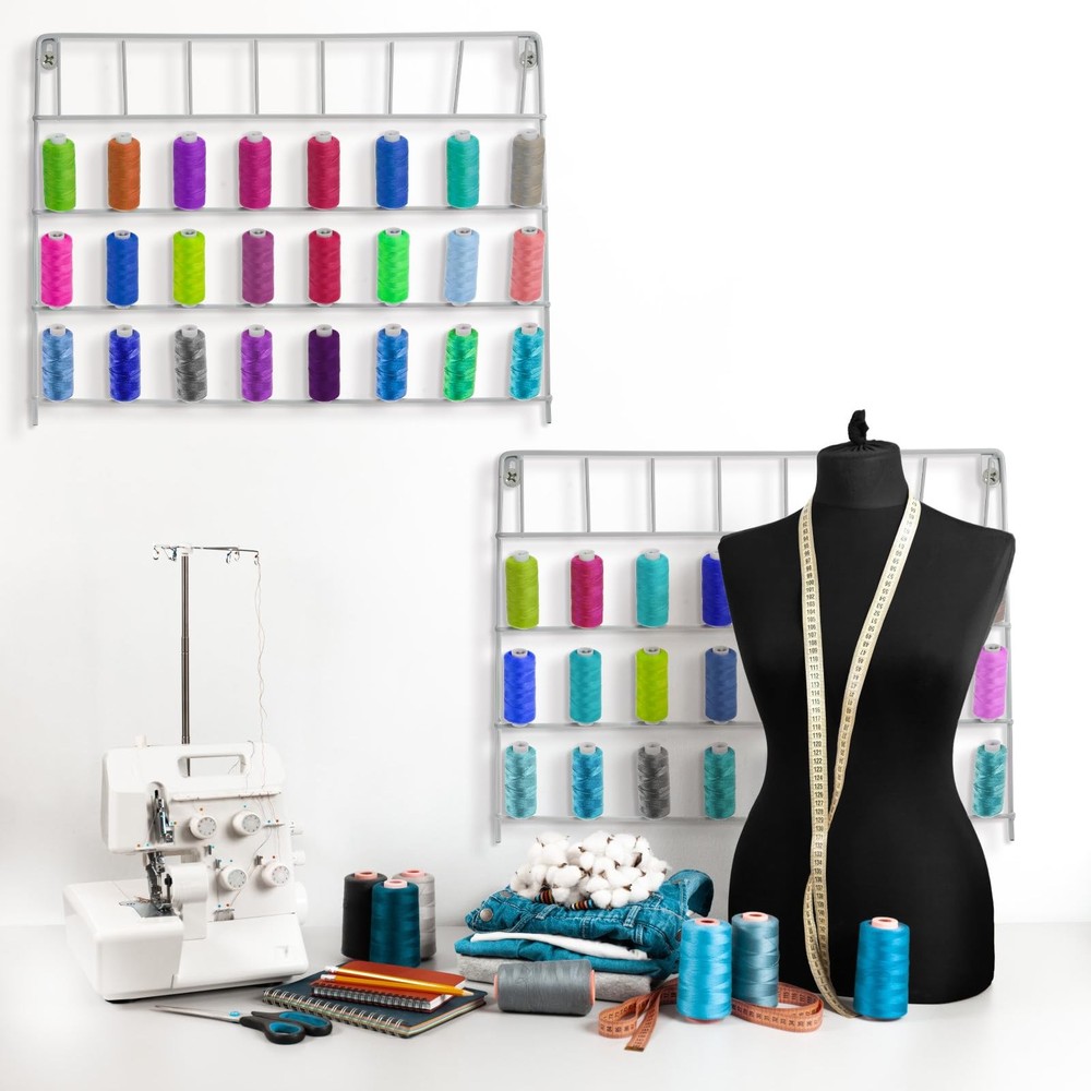 2 Pack 32 Spools Metal Thread Holder, Large Thread Racks, Wall Mount Thread S...