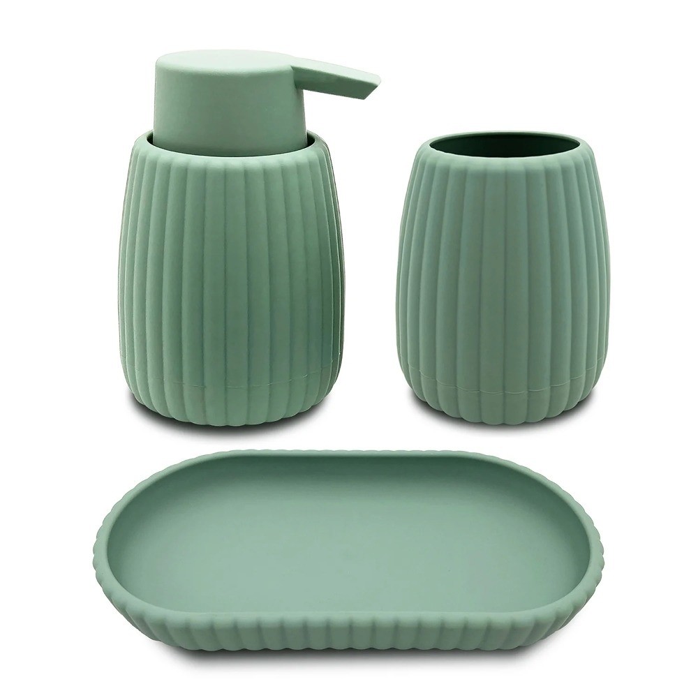 Rubberized Plastic Ribbed Soap Dispenser Pump in Green