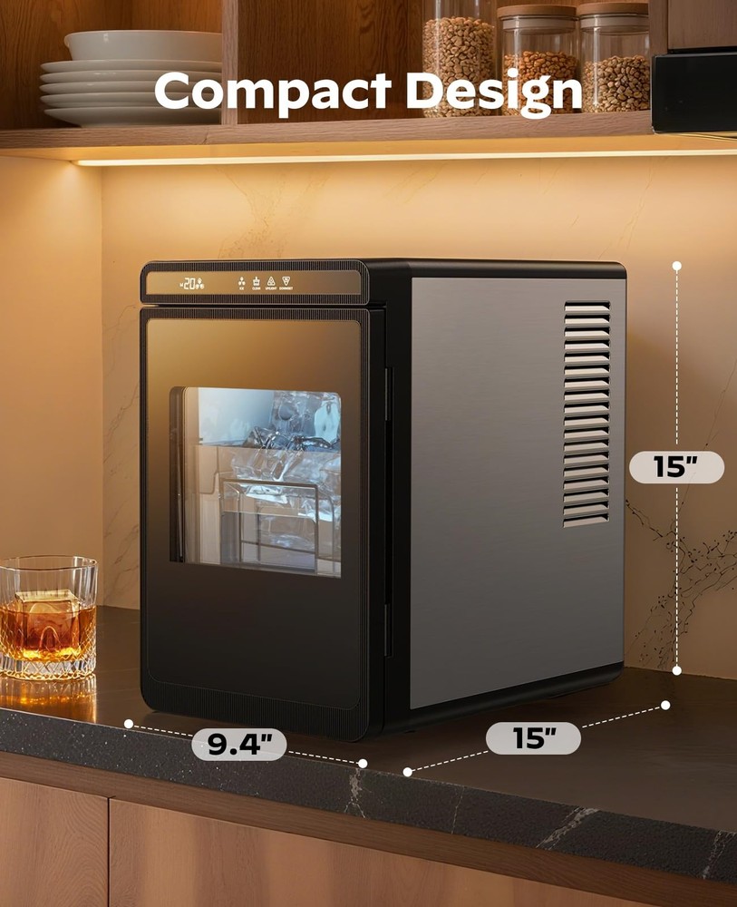 Silonn Clear Ice Cube Maker Countertop, Makes 3 Large 1.6″ Cubes in 20 Mins