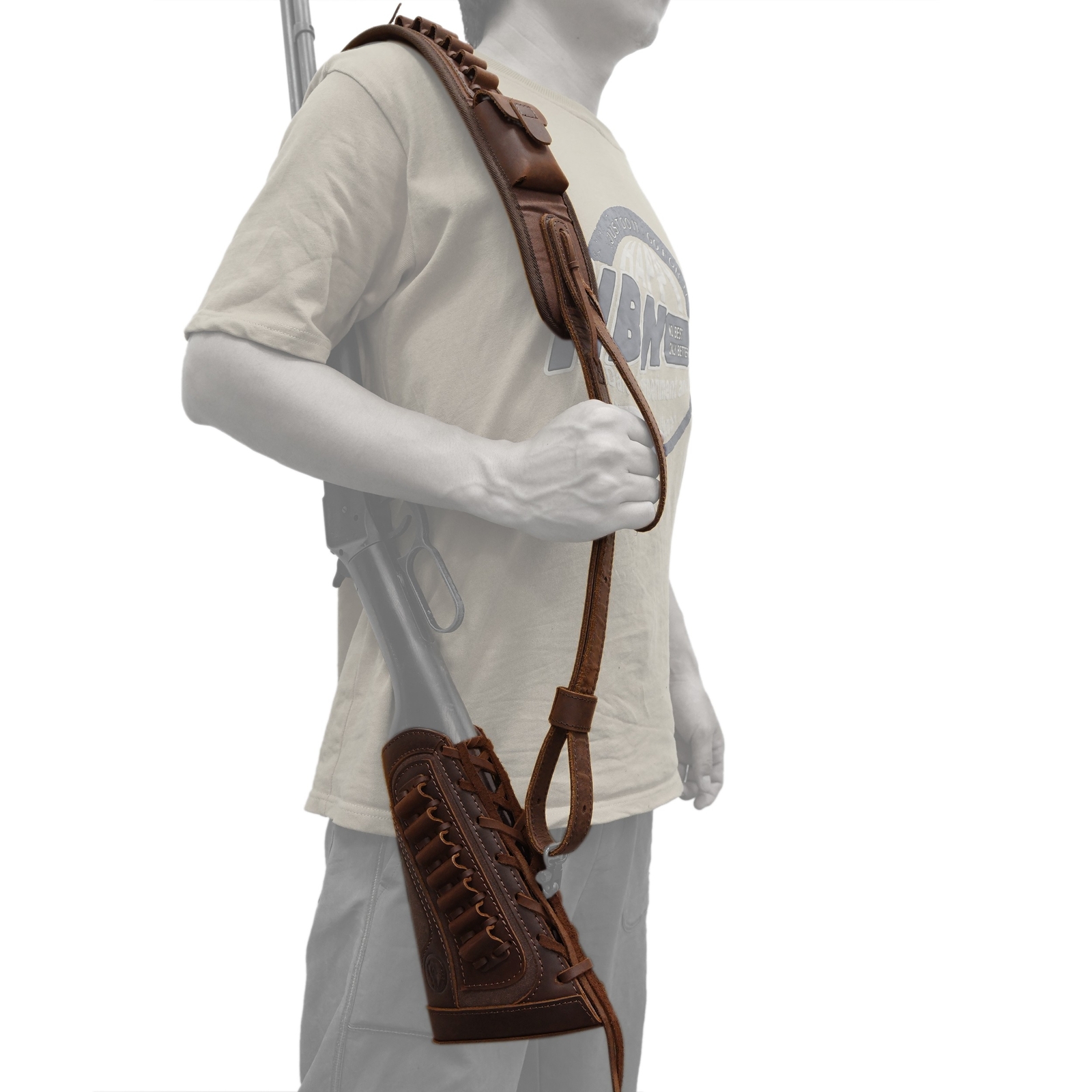 Shooting Combo of Leather Rifle Gun Buttstock Cover with Sling.22LR.357.308 12GA