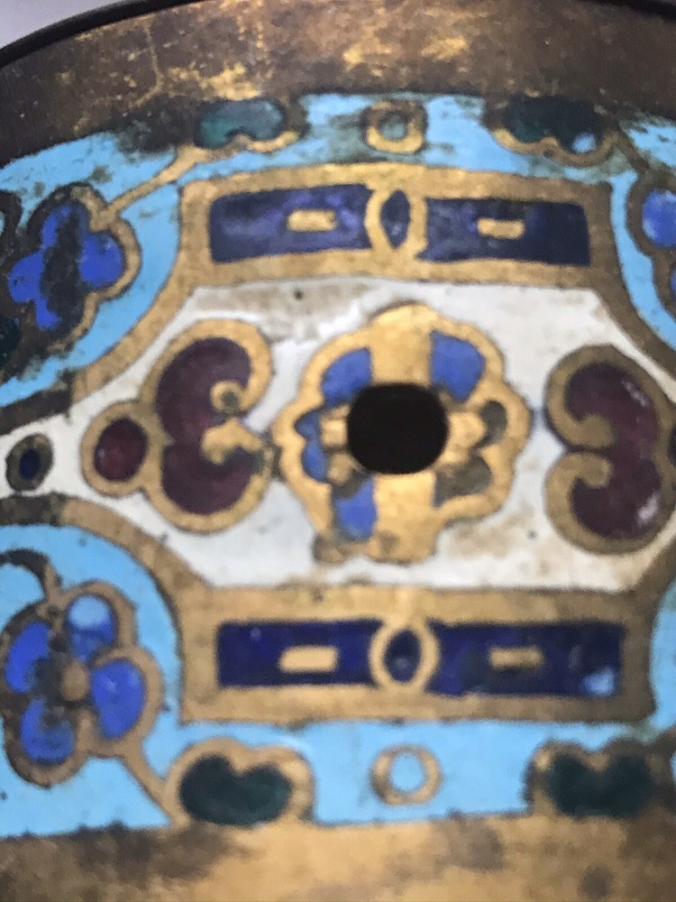 ANTIQUE FRENCH CHAMPLEVE ENAMEL CLOCK 8”