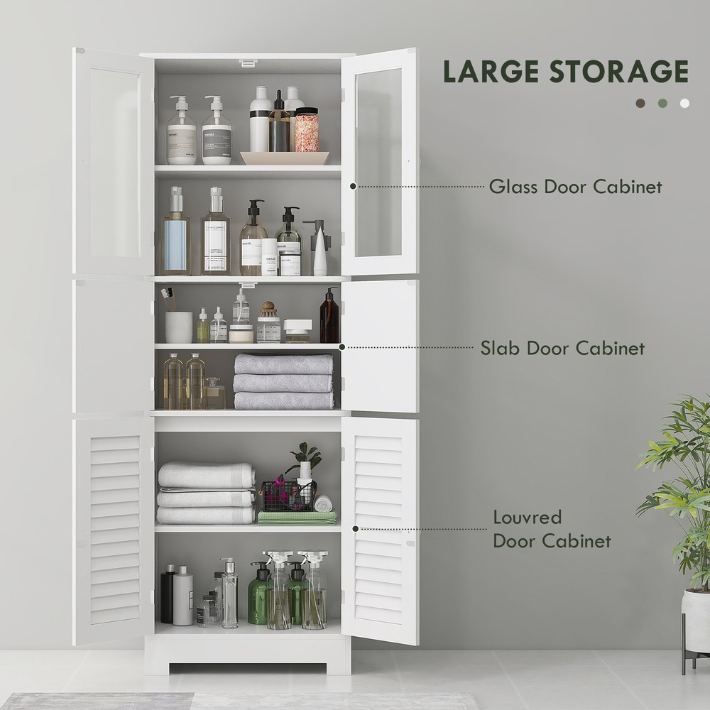Tall Bathroom Storage Cabinet with 6 Doors, Adjustable Shelf