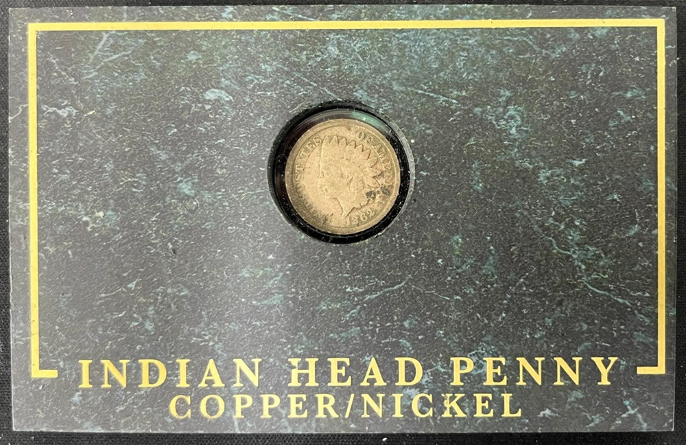 1862 Indian Head Cent with nice details in Stone Display Case