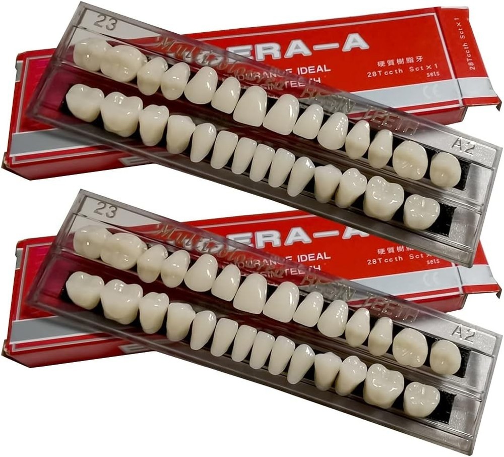 A2 Shade 56 Pcs False Teeth Set - Resin Dentures for Replacement & Props