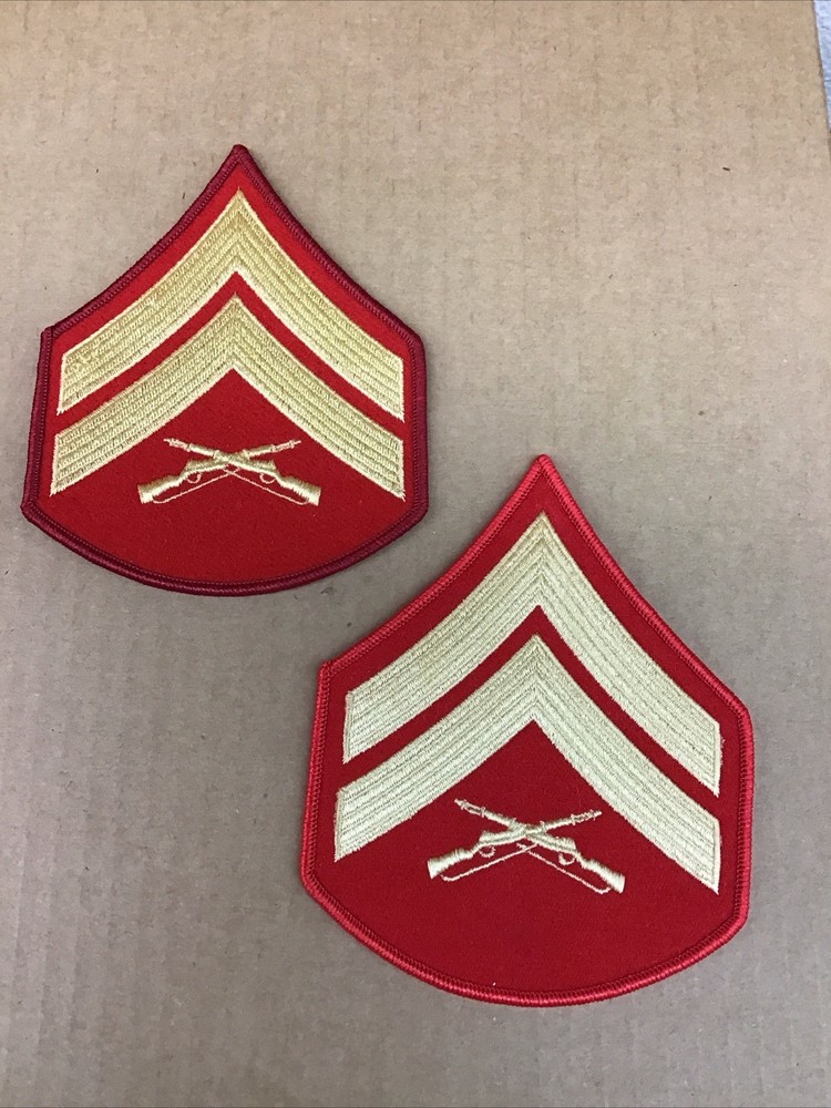 USMC Cpl E4 gold/red Chevrons PATCH pair Corporal for Dress Blues New UM