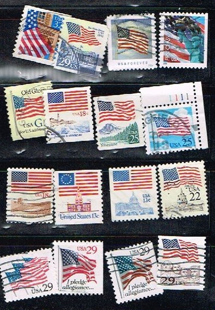 16 Assorted  Flags Cancelled US Postage sTamps (11-682)