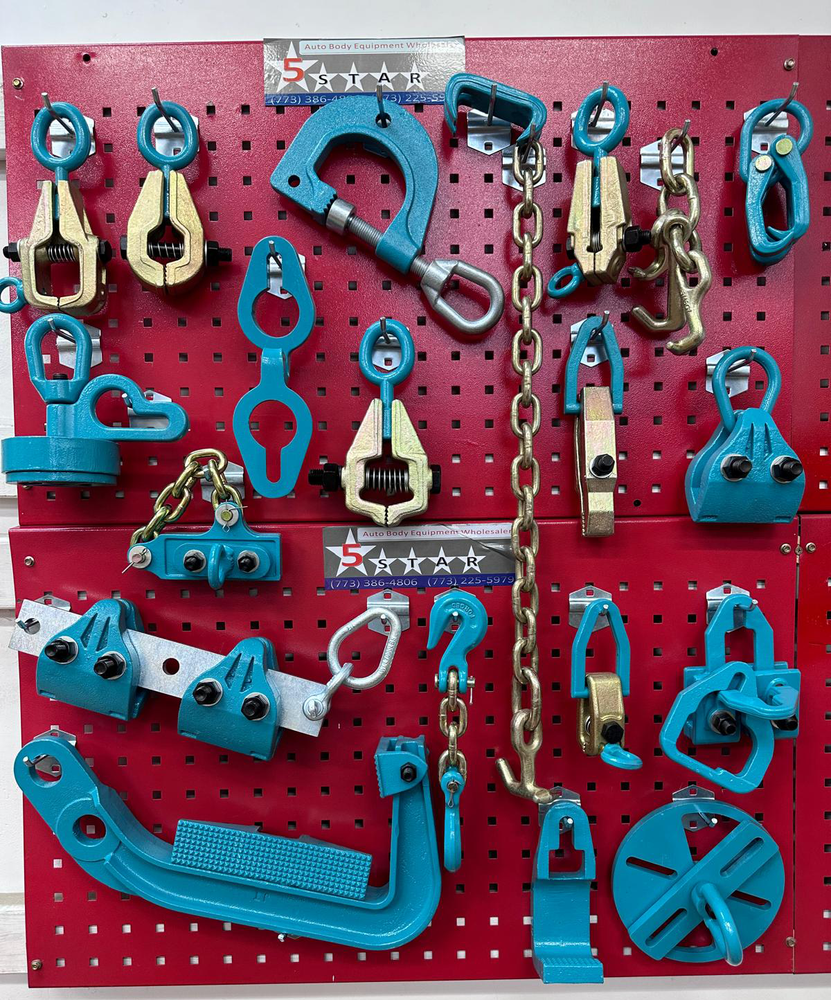 22 PIECE AUTO BODY FRAME MACHINE PULLING TOOLS & CLAMPS VALUE SET