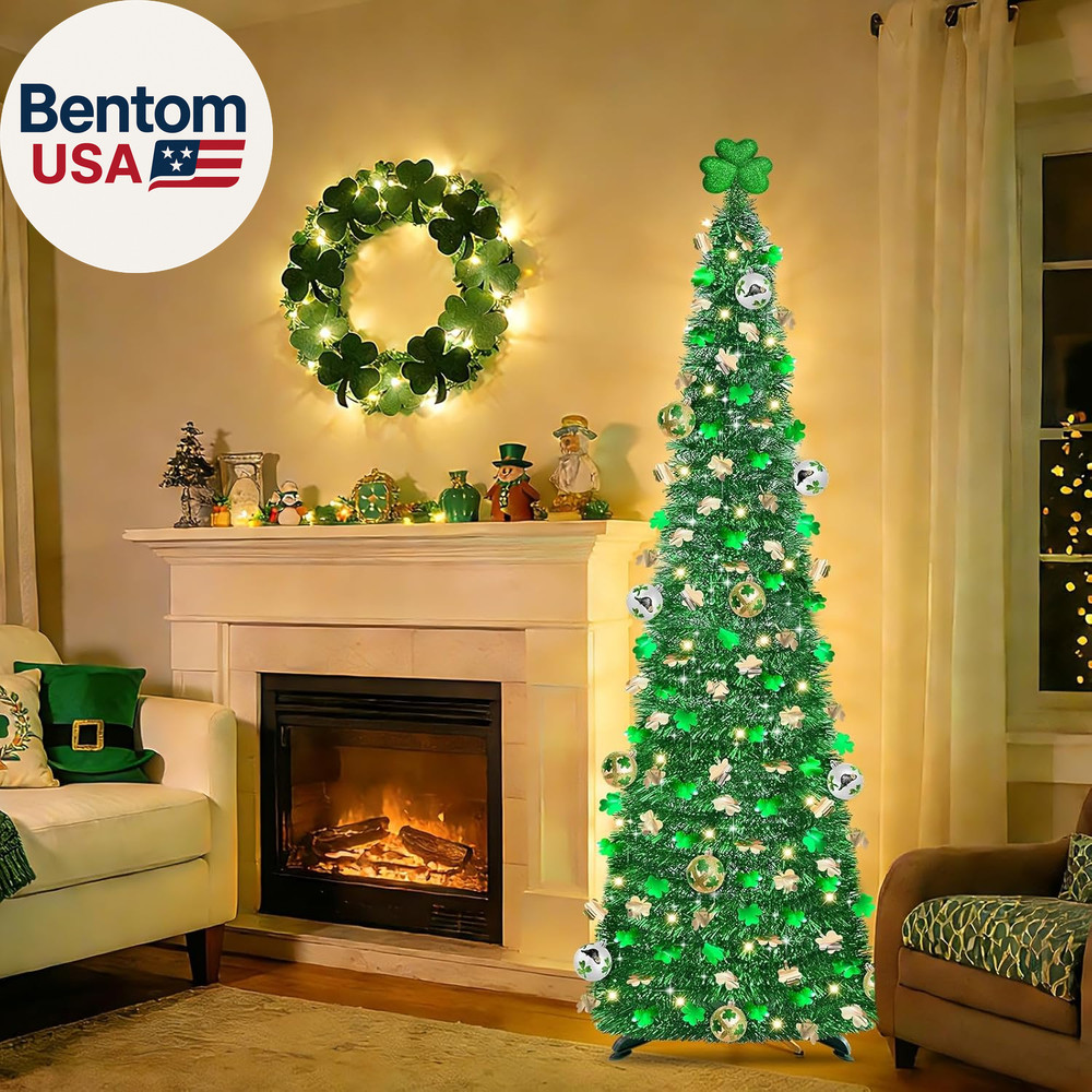Timer & Shamrock - St Patricks Day Decorations, 5Ft Lighted St Patricks Day Tree