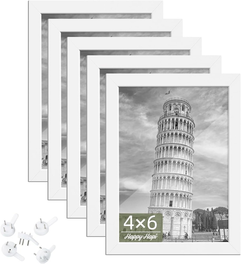 HappyHapi 4x6 Picture Frame Set of 5, Photo Frames for 4x6, white*5