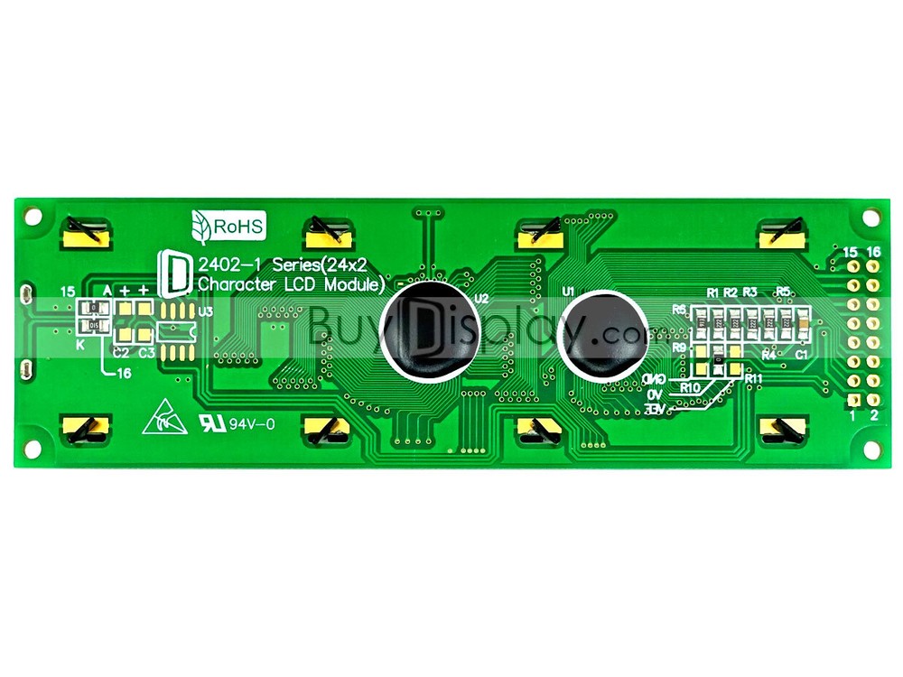 3.3V Blue 24x2 Character LCD Display Module w/Tutorial,HD44780 Controller,Bezel