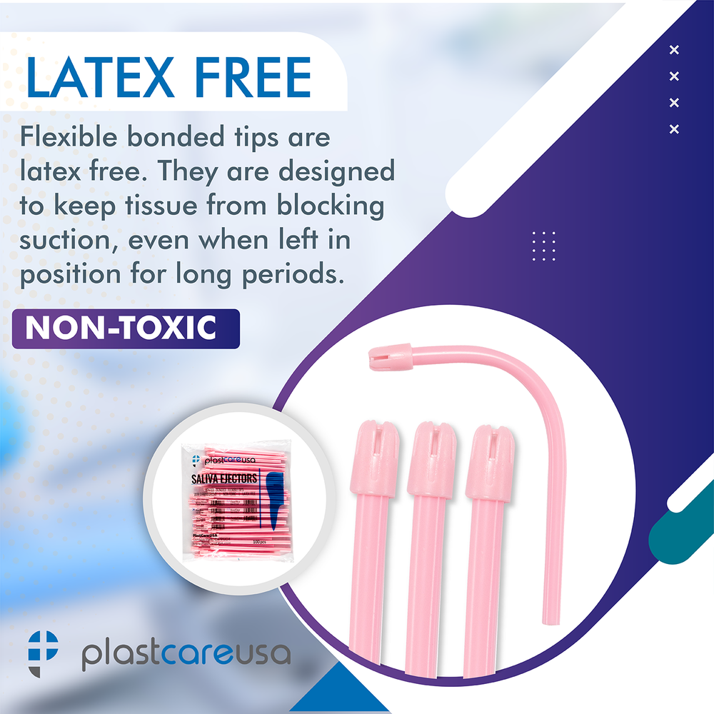200 (2 Bag) Pink Dental Saliva Ejectors Ejector Disposable Suction Tips