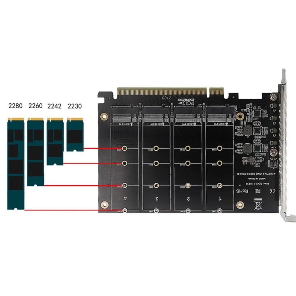 NVME M.2 Adapter Card PCIE X16 Splitter Expansion Controller 4-Disk Soft RAID