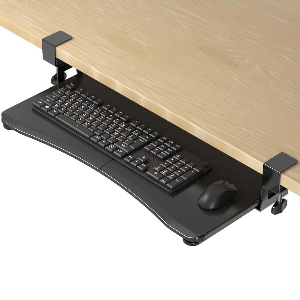 Keyboard Tray Under Desk Pull Out with C Clamp Mount Computer Keyboard & Mous...