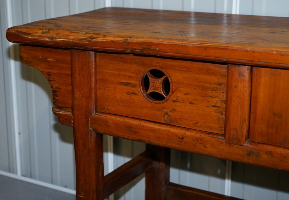 ANTIQUE CHINESE TEMPLE ALTER SIDEBOARD WITH CUPBOARDS IN SOLID TEAK REDDISH