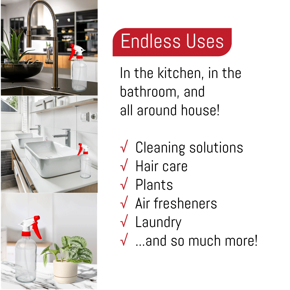 DMSOSTORE 8 oz. Glass Spray Bottles 4 Pack with Red Trigger Sprayer, Adjustable