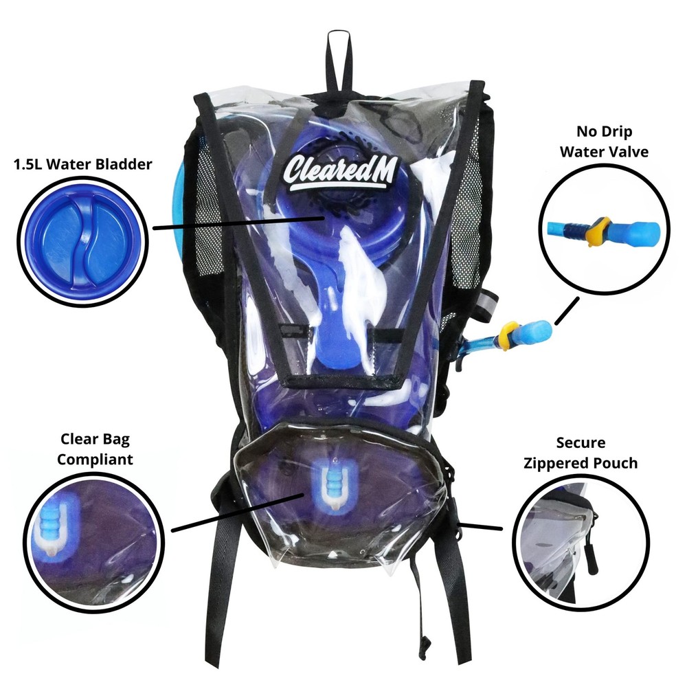 Clear Hydration Pack - Clear Backpack with 1.5L Water Bladder Included, Hydro