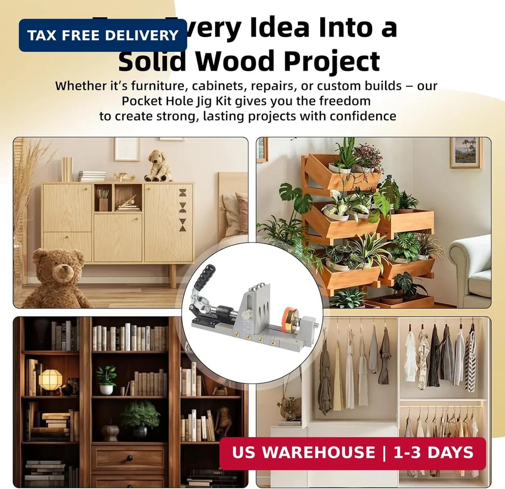 Pocket Hole Jig Kit, New Version One-Side Operation, Precision 15° Drilling, Poc