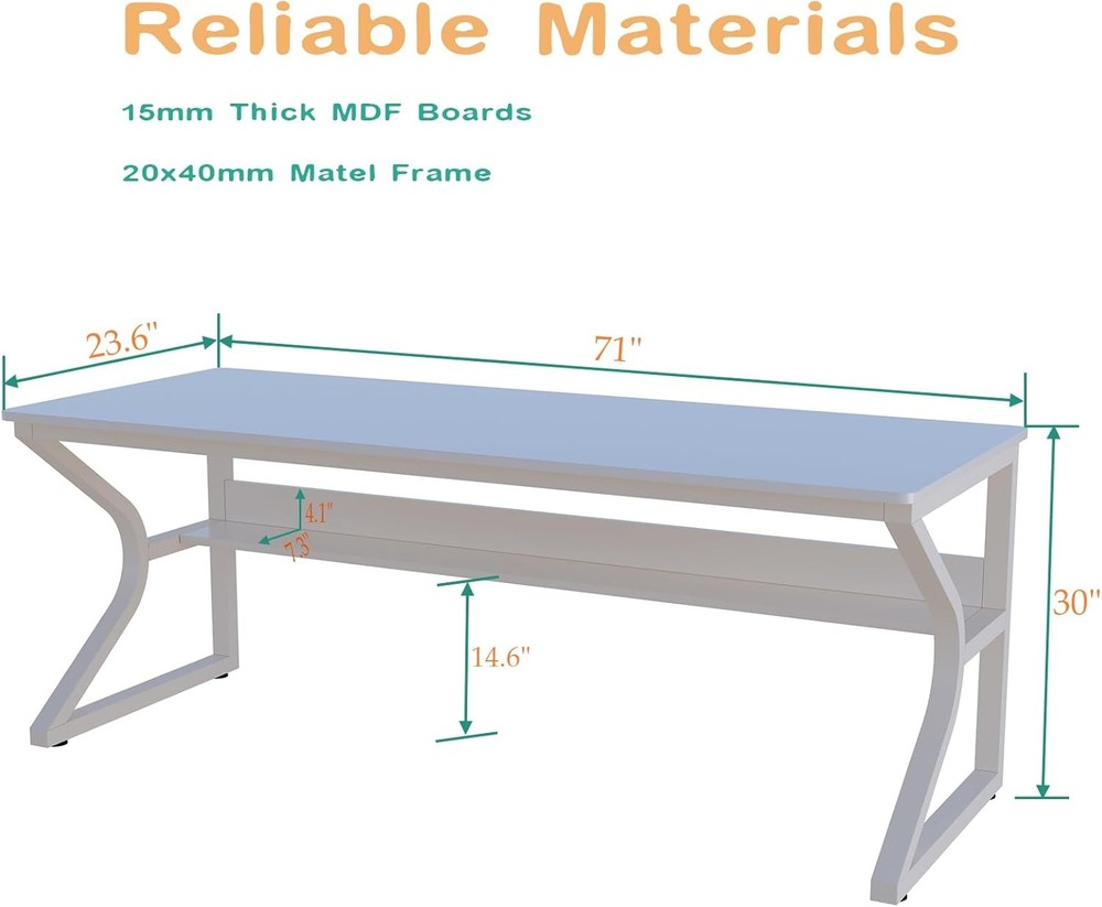 71in Double Writing Computer Desk Warm White