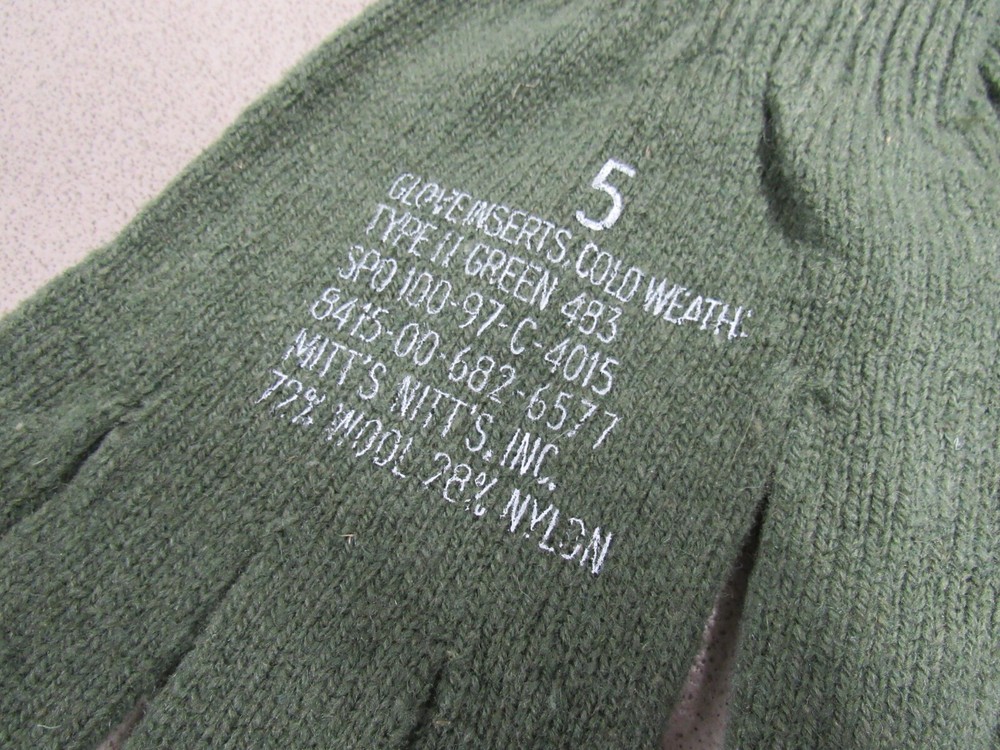 US GI Wool Glove Liners Inserts Size 5 Green 483 Cold Weather For D3A Shells NOS