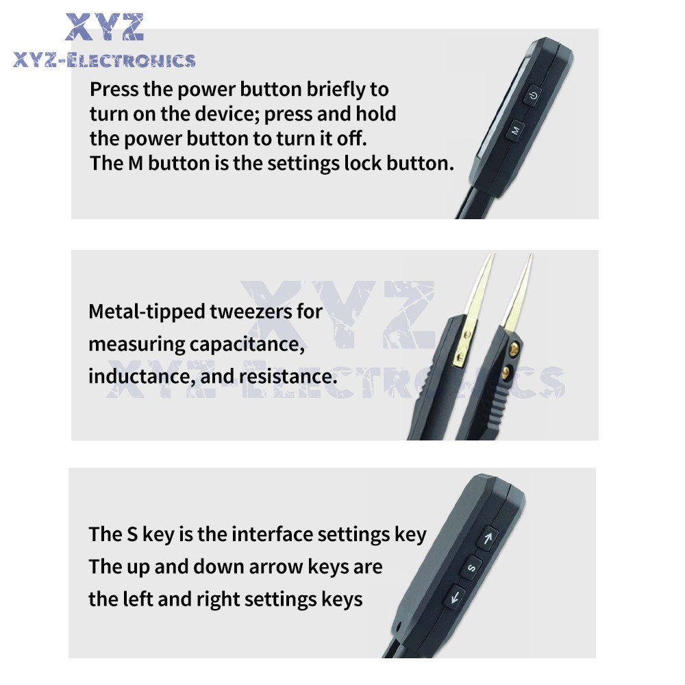 Mini Smart Tweezer LCR Meter SMD ESR Ohm Capacitance Inductance Diode Test TypeC
