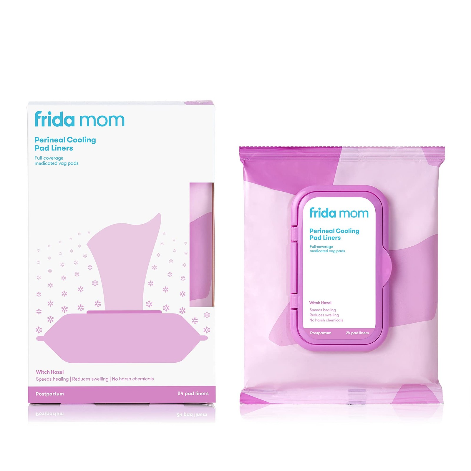 Frida Mom Witch Hazel Perineal Cooling Pad Liners 24pk + Upside Down Peri Bottle