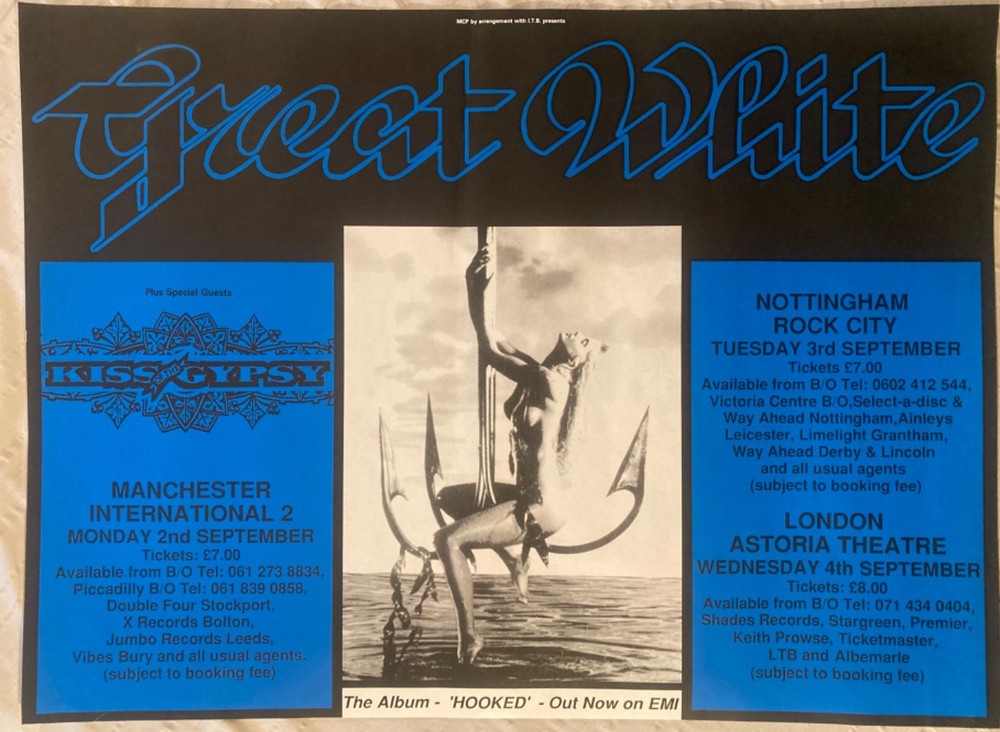 Great White 1991 British Quad Tour Poster Hooked Nude Girl Uncensored N