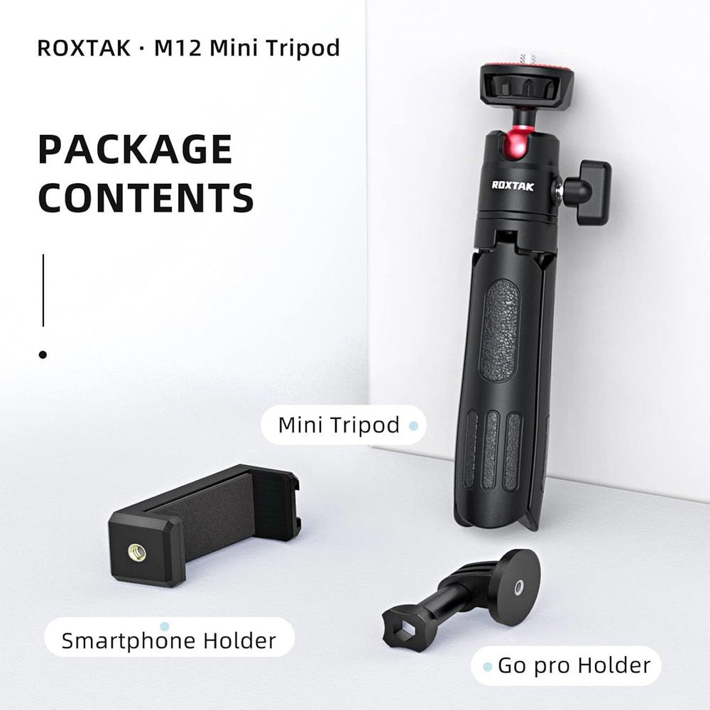 Extendable Phone Camera Tripod/ROXTAK 4 Level Adjustment 360° Ball Head Portable