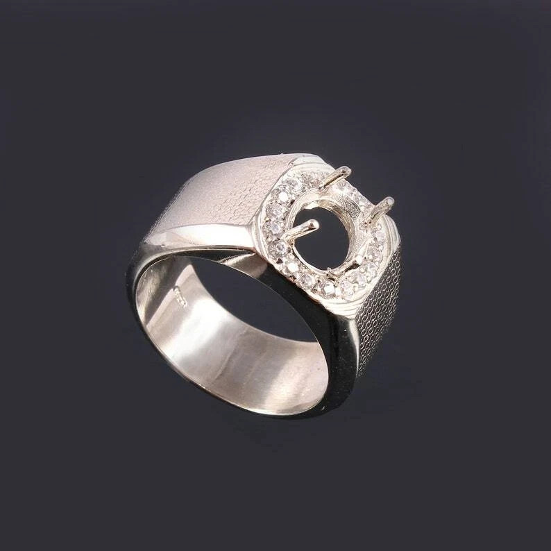 925 Solid Silver Semi Mount Setting For Men 8x10 mm Oval Ring Blanks Big Ring