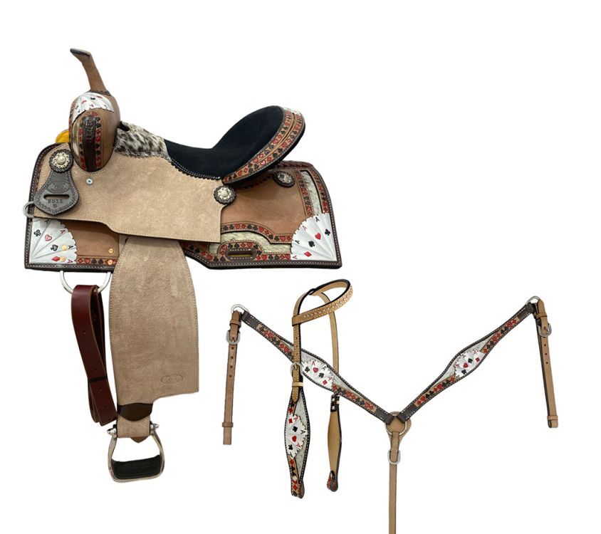 14", 15" Circle S Barrel Saddle Set with Poker Design Theme!