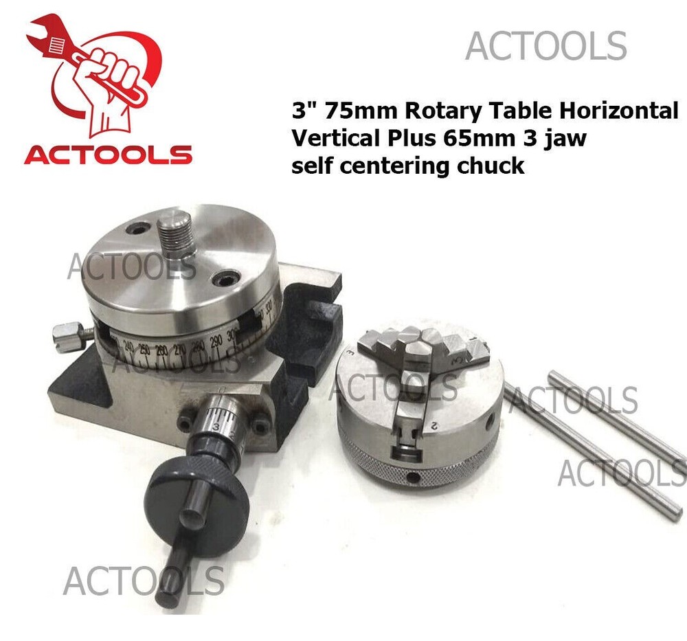 3" 75 mm Rotary Table Horizontal & Vertical + 65 mm 3 jaw self centering chuck