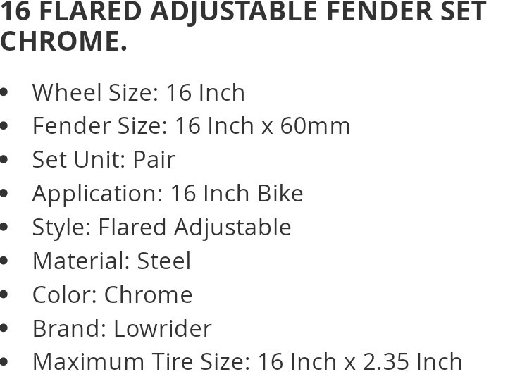 NEW CHROME FENDER SET 16" BICYCLES (DUCKTAIL) WITH HARDWARE,SCHWINNS, PIXIE