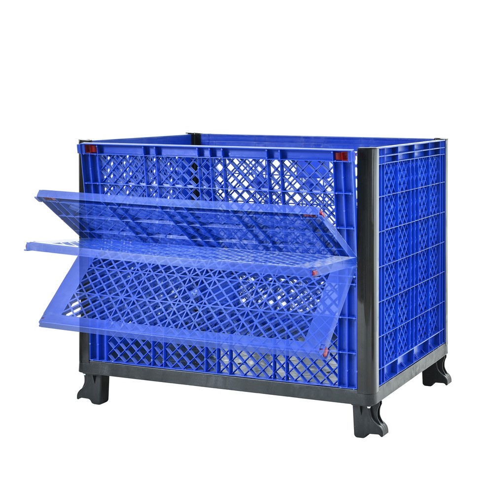 Collapsible Bulk Container Mesh Walls 600lb Capacity Stackable 4 High Blue
