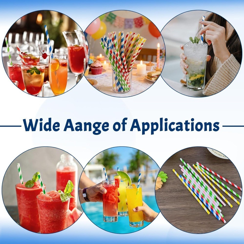 Rainbow Striped Paper Straws 100-Pack Biodegradable Eco-Friendly Drinking Straws
