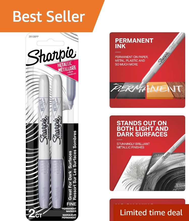 Quick-Dry Silver Fine Point Permanent Markers - 2 Count for Artists & Crafters