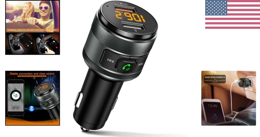 Wireless Bluetooth FM Transmitter Kit with Dual USB Charger for 12V/24V Vehicles