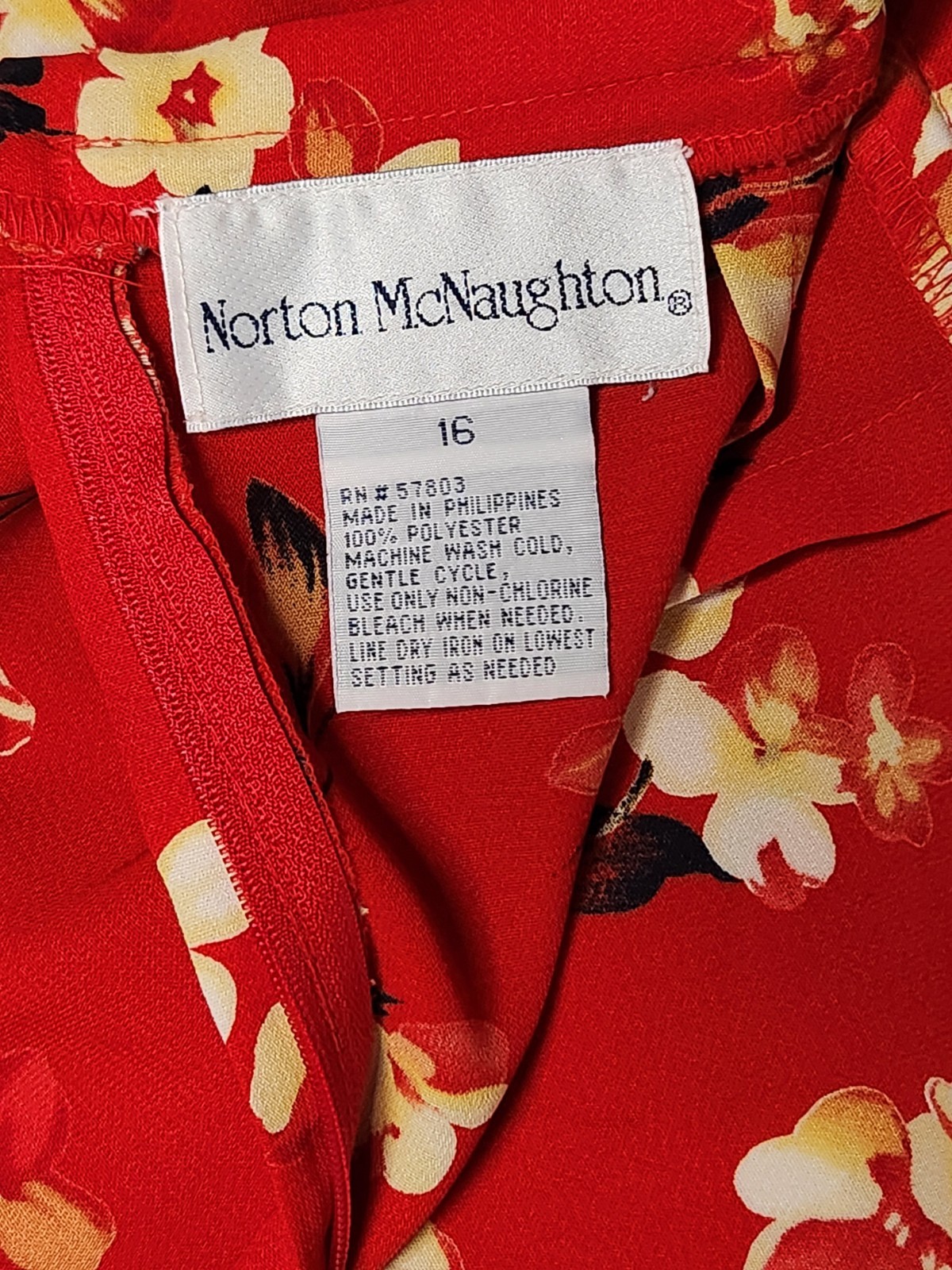 Norton McNaughton Flowy Red Floral Midi Skirt Yellow Flowers Women's Sz 16