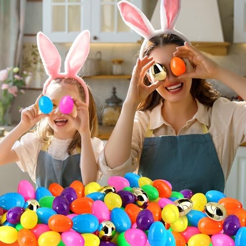 [6 Surprise Golden Eggs] Large Easter Eggs, Empty Easter Eggs 50 Pack 3 Inch